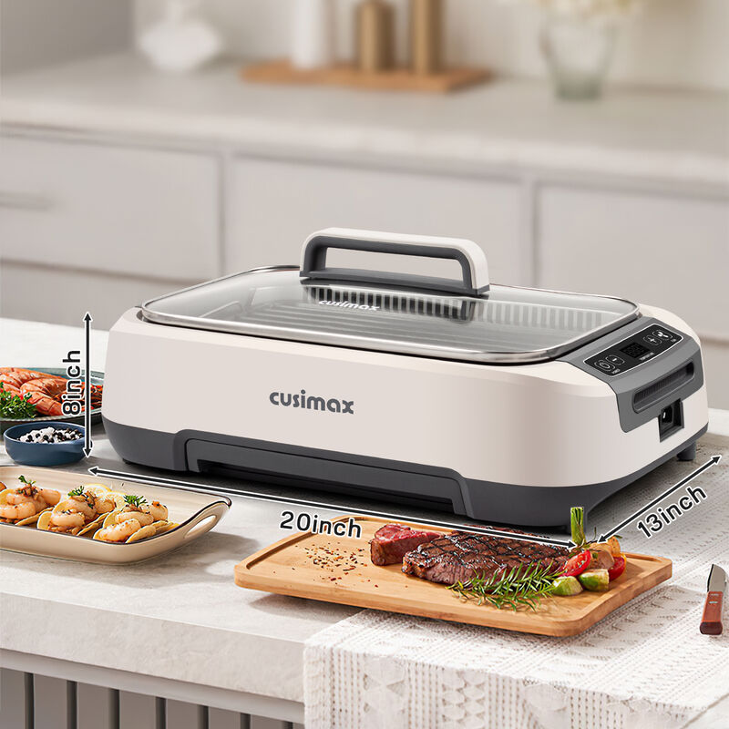 Cusimax 1500W Smokeless Indoor Grill with LED Smart Display & Non-stick Removable Grill Plate, Tempered Glass Lid, Turbo Smoke Extractor image number 2
