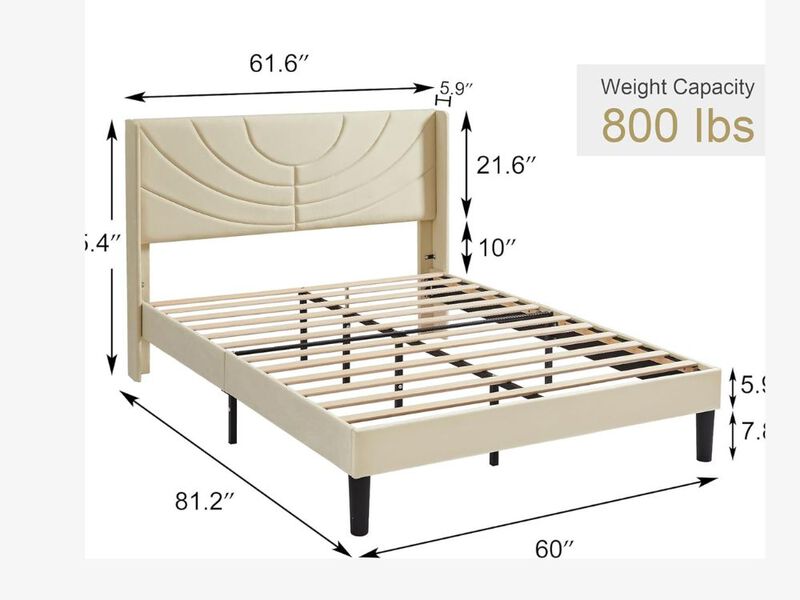 Upholstered Platform Queen Bed Frame With Fabric Headboard,Wooden Slats Support/No Box Spring Needed/Mattress Foundation,Beige