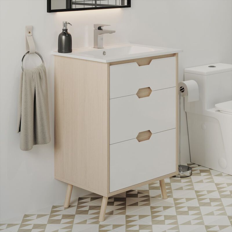 Brusque 24" Freestanding Bathroom Vanity in Natural Oak with Sink Top image number 5