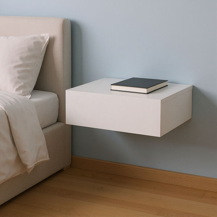 HomeRoots 16" White Wood One Drawer Floating Nightstand