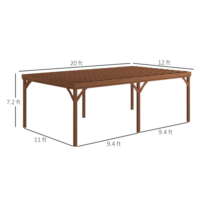 12' x 20' Outdoor Wood Pergola Gazebo with Stable Structure, Brown