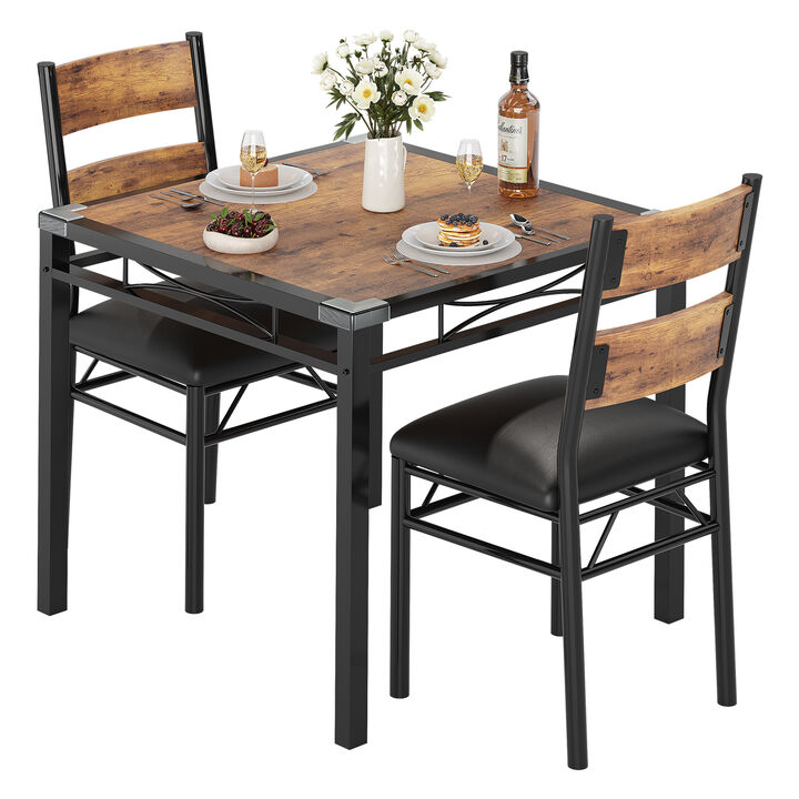 Space Saving 3-Piece Dining Table Set. Sturdy Wood Table & Padded Chairs with Corner Guards. Compact Design for Apartment Kitchen Breakfast Nook