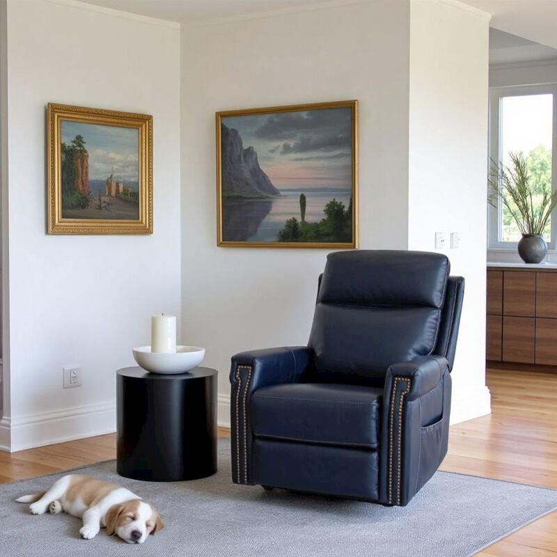 Blue Leather Recliner Chair with Lift, Heat, Power Headrest, and USB image number 2