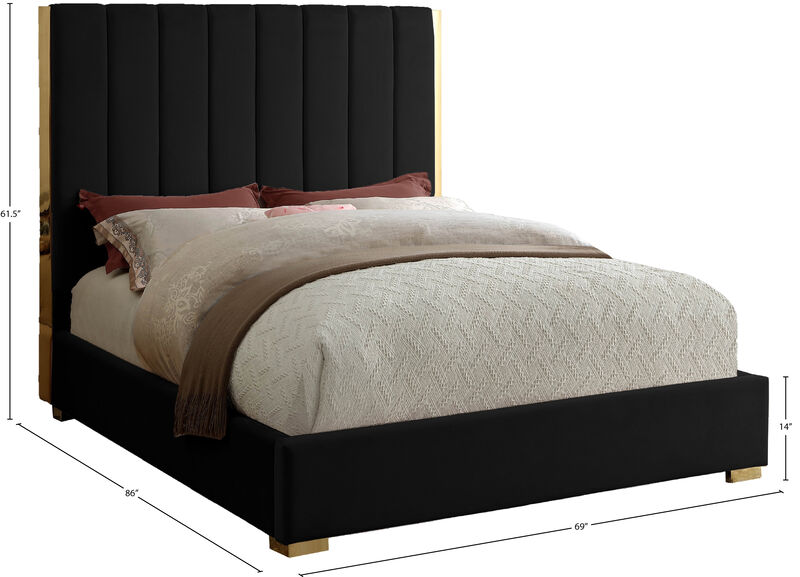 Meridian Furniture Becca Black Velvet Queen Bed