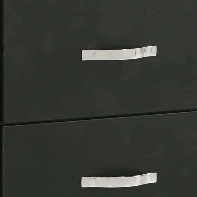 Geny Nightstand, 2 Drawers, Silver Trim and Metal Handles, Black Wood image number 3