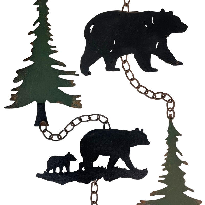 Set of 2 Rain Chains with Bears and Trees, 52-Inch, Decorative Downspout image number 1