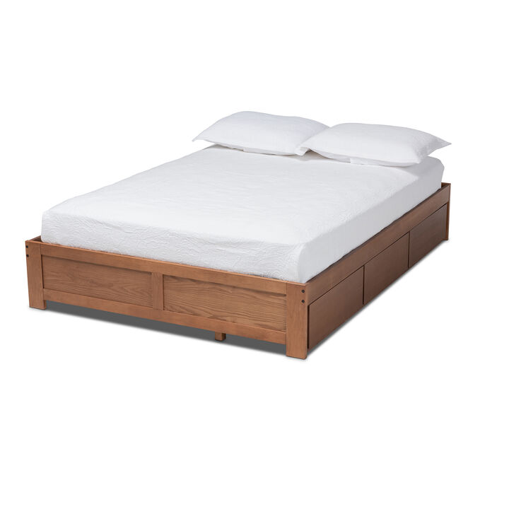 Baxton Studio Wren Modern Walnut Finished 3 Drawer Queen Size Platform Storage Bed Frame