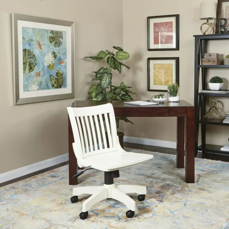 Hivvago White Armless Bankers Chair with Wood Seat