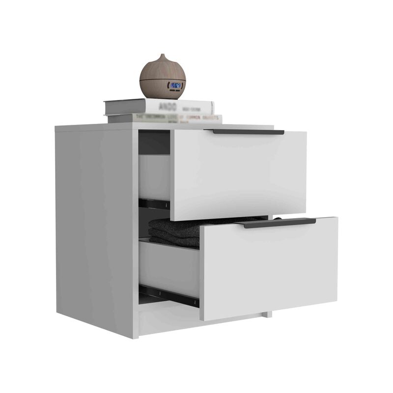 Streamdale Kaia Nightstand, Two Drawers, Metal Handle - White