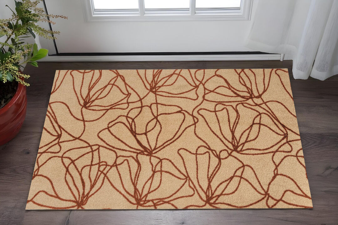 HomeRoots And Bronze Floral Washable Area Rug With UV Protection