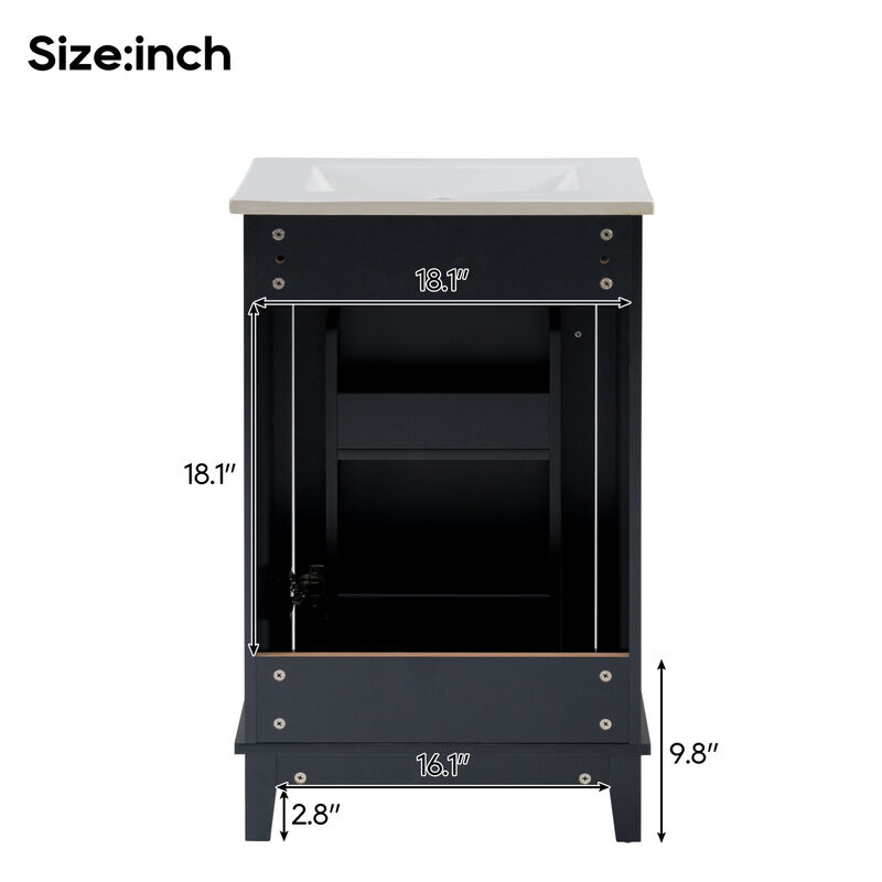 ELEMENT ACE Modern Compact Bathroom Vanity Cabinet with Ceramic Basin and Ample Storage Space image number 8