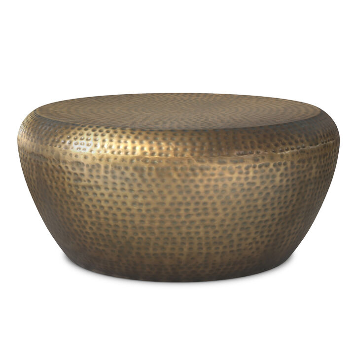 Preston 36 inch Wide Modern Industrial Coffee Table in Antique Gold Iron, Assembled