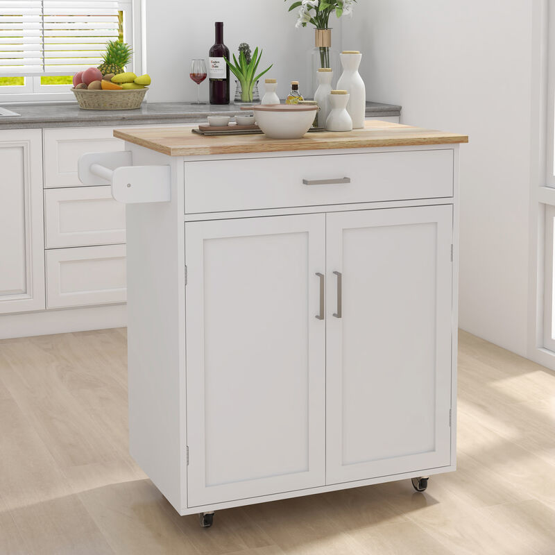 Streamdale Rolling Kitchen Cart with Towel Rack and Wood Top