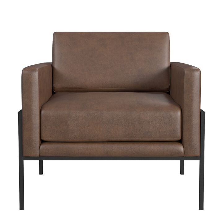 Fiam Accent Armchair, Dark Brown Faux Leather, Modern Black Legs