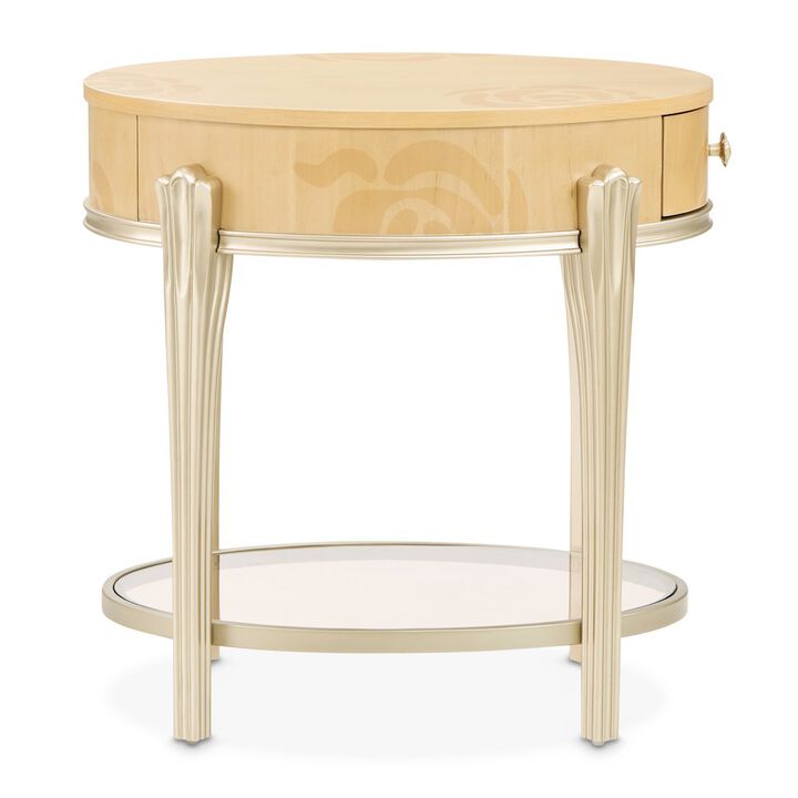 Michael Amini Camellia Field Oval End Table with Drawer - Caramel