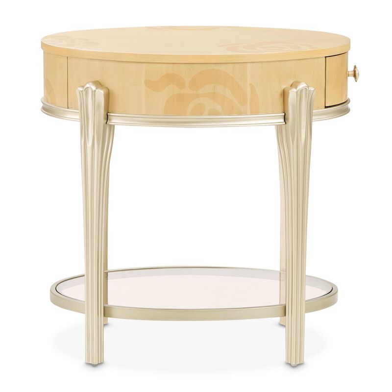 Michael Amini Camellia Field Oval End Table with Drawer - Caramel image number 1