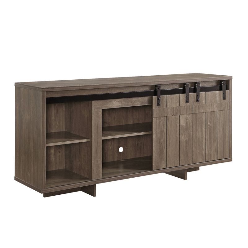 TV Stand with 4 Compartments and 2 Barn Sliding Door, Gray-Benzara image number 3