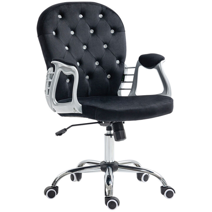 Vinsetto PU Leather Home Office Chair, Button Tufted Desk Chair with Padded Armrests, Adjustable Height and Swivel Wheels, Black