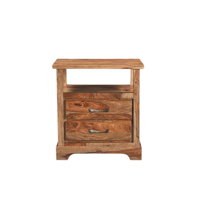 HomeRoots 27" Brown Solid Wood Two Drawer Nightstand image number 0