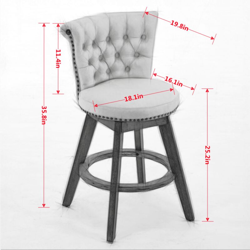 26" Counter Height Tufted Velvet Swivel Bar Stools, Set of 2 image number 8
