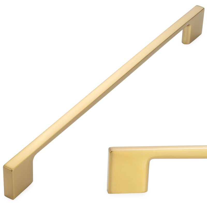 KOOFIZO Wide Foot Cabinet Bar Pull - Brushed Gold Modern Solid Handle, 8.8 Inch/224mm Screw Spacing, Pack of 5 for Kitchen Cupbo