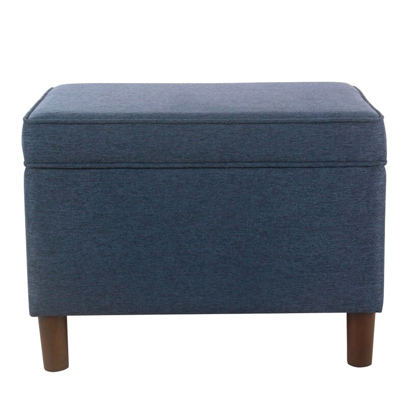 Fero Storage Ottoman, 24 Inch Rectangular Hinged Lid, Blue Upholstery