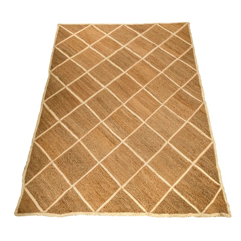 Hand Woven Rectangular Jute Carpet with Sleek Chequered Pattern image number 2