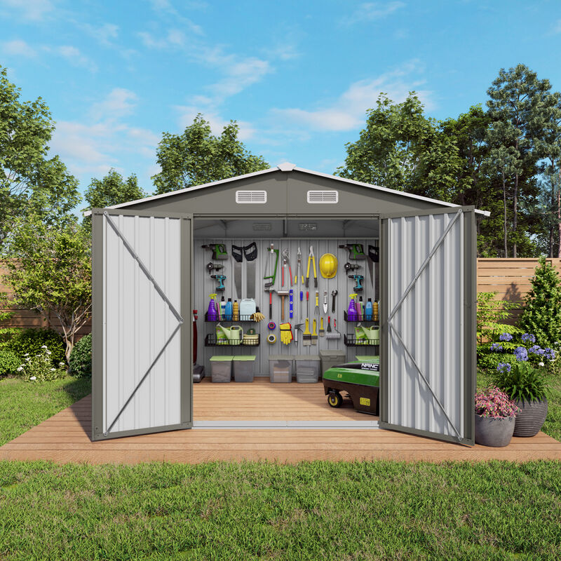 10x8 FT Large Metal Storage Shed, Lockable Door and Air Vent, Clear Window image number 2