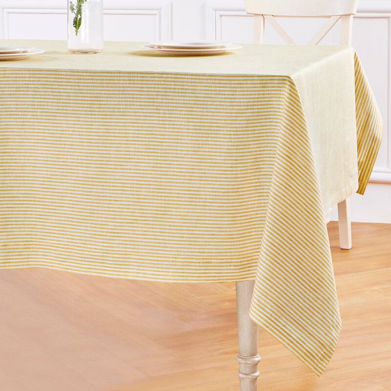 Solino Home Narrow Stripe 100% Linen Tablecloth &ndash; Handcrafted, Machine Washable, Perfect for Holiday and Everyday Dining