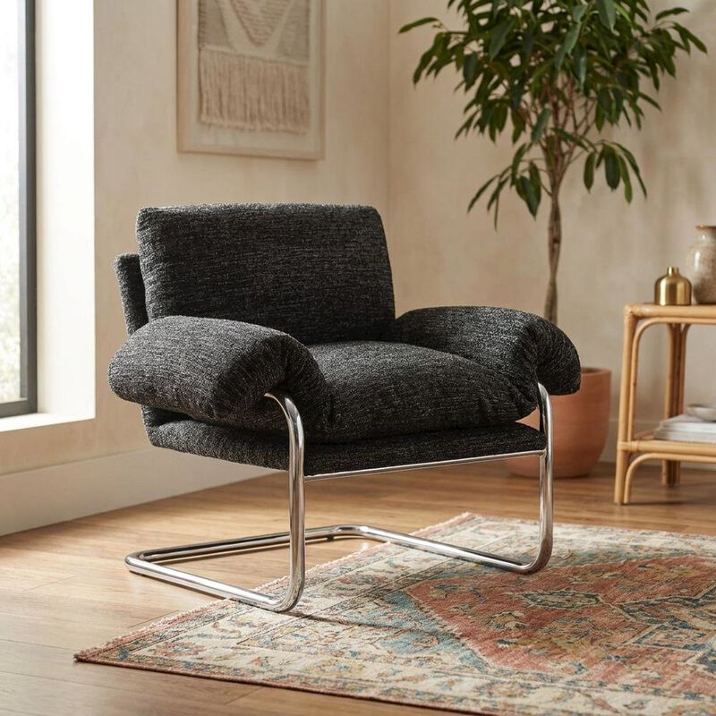 Boucle Fabric Accent Chair for Living Room, Bedroom, or Reading Nook, Newsprint image number 4