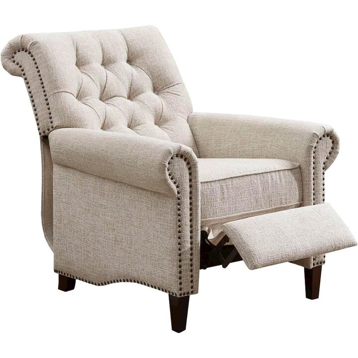 Starlight Canyon Home Beige Wingback Recliner Chair – Upholstered Push Back Accent Seat