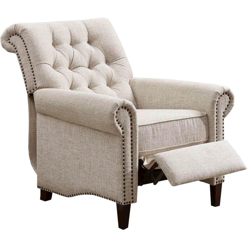 Starlight Canyon Home Beige Wingback Recliner Chair – Upholstered Push Back Accent Seat