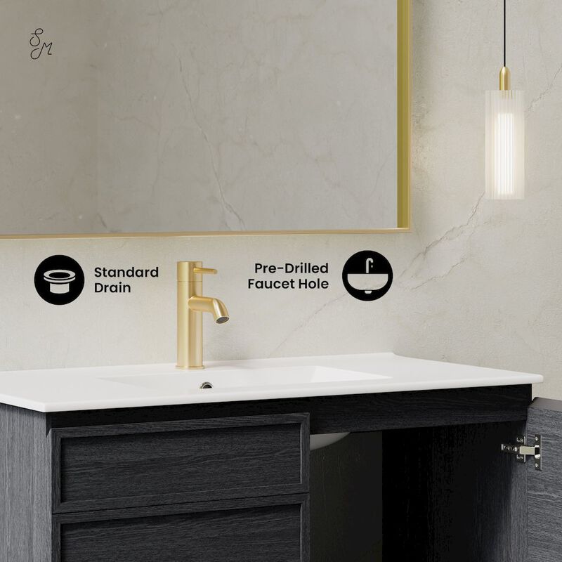 St. Tropez 36" Wall-Mounted Bathroom Vanity in Black Oak with Sink Top image number 8