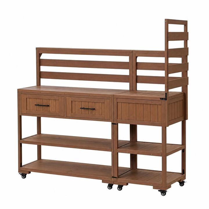 ELEMENT ACE Large Modular Outdoor Kitchen Island Cart Grill Prep Table With Storage Drawers Raised Shelf For BBQ Patio Garden Potting