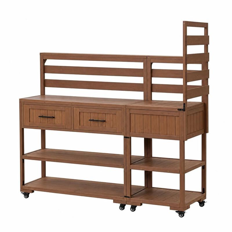 ELEMENT ACE Large Modular Outdoor Kitchen Island Cart Grill Prep Table With Storage Drawers Raised Shelf For BBQ Patio Garden Potting image number 0