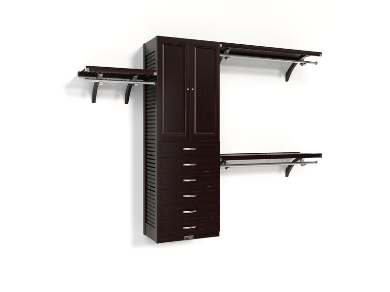 Solid Wood Walk-In Closet Organizer with 6 Drawers and Solid Wood Doors