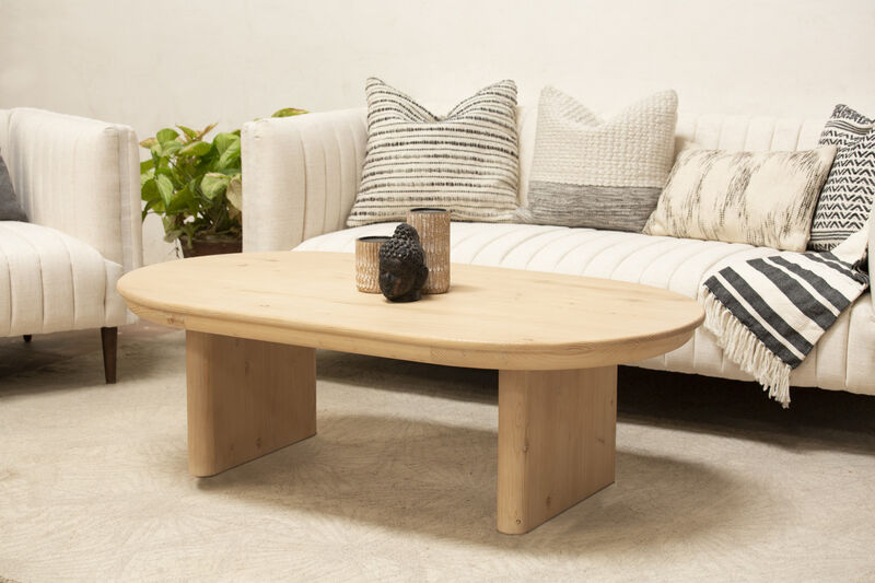 Hivvago 54 Inch Natural Solid Wood Oval Solid Coffee Table