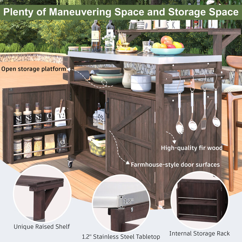 Merax Outdoor Kitchen Island with Raised Shelf