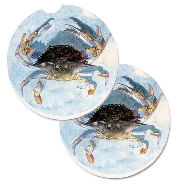 Caroline's Treasures Blue Crab Set of 2 Cup Holder Car Coasters 8011CARC, 2.56, Multicolor