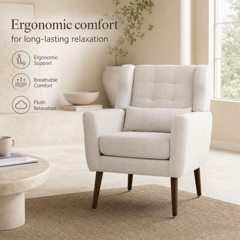GOODSILO Upholstered Chenille Accent Armchair with Pillow, Comfy Padded Lounge Chair for Small Spaces, Living Room, Bedroom image number 4