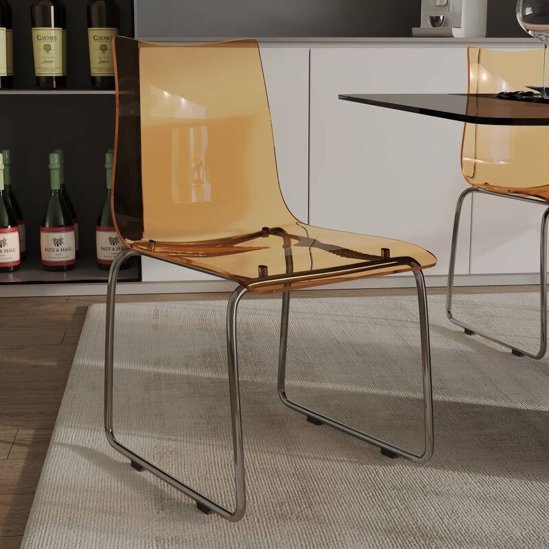 LeisureMod Lima Modern Acrylic Chair Set of 2 with Molded Seat and Chrome Legs, Stylish and Durable Design for Kitchen, Dining Room, Office, or Lounge