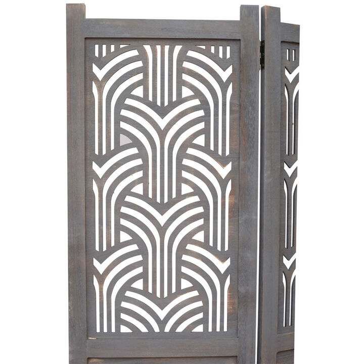 Legacy Decor 3 Panels Room Divider Rustic Wood w/Decorative Cutout White