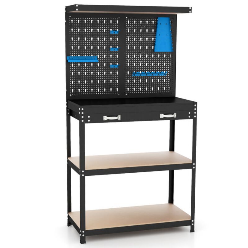 Tool Storage Workbench with Pegboard with 14 Hanging Accessories for Garage image number 0