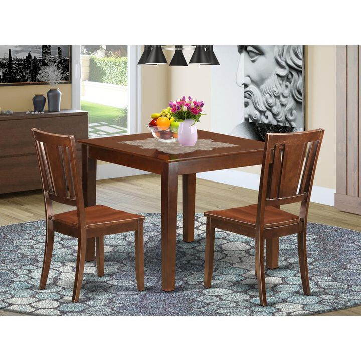 3 PC Small Kitchen Table set with a Table and 2 Dining Chairs in Mahogany