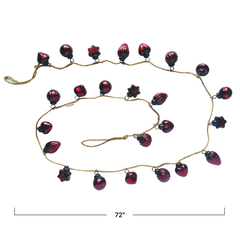 Red Mercury Glass Ornament Garland with Jute Cord image number 1