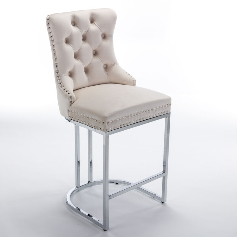 Streamdale 2-Pack Modern Velvet Bar Stools with Metal Legs image number 3