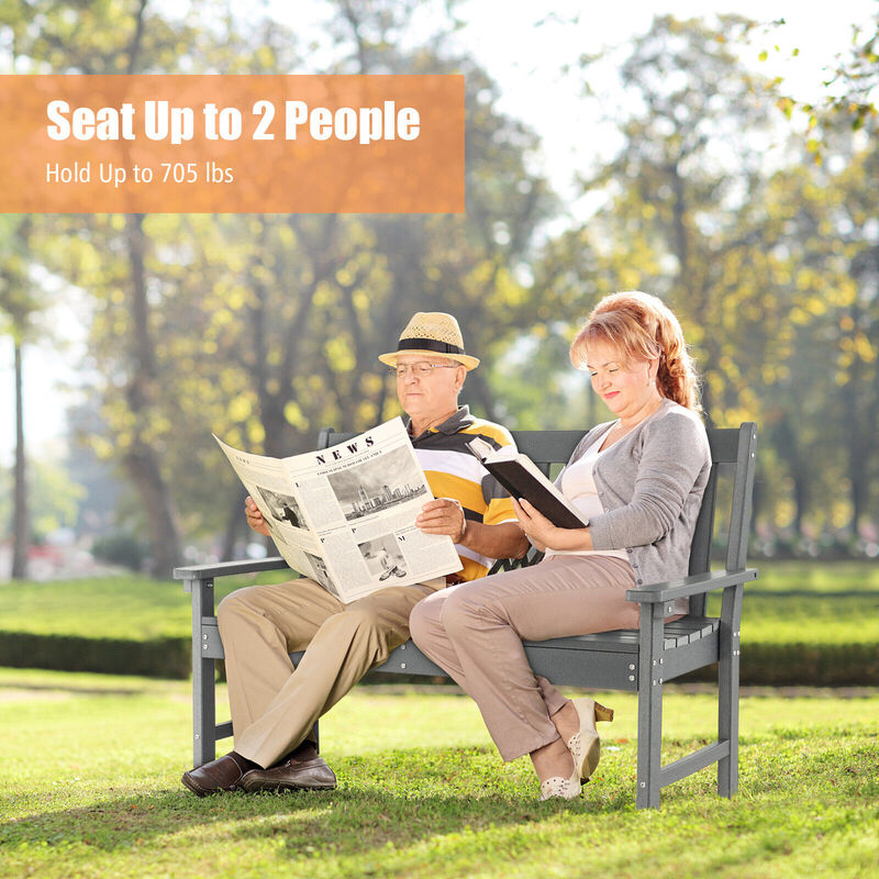 52 Inch All-Weather HDPE Outdoor Bench with Backrest and Armrests-Grey