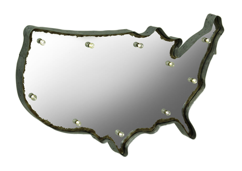 Rustic US Map Marquee Light-Up Framed Mirrored Wall Hanging