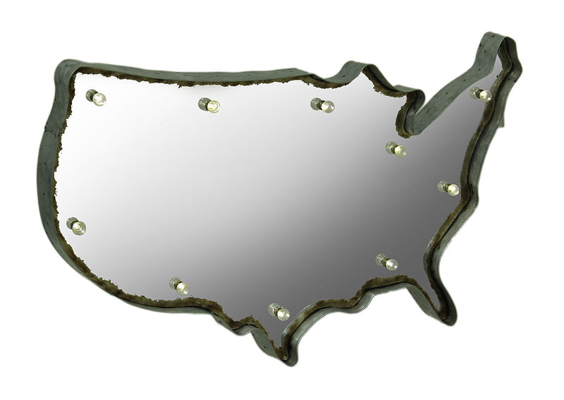 Rustic US Map Marquee Light-Up Framed Mirrored Wall Hanging image number 0