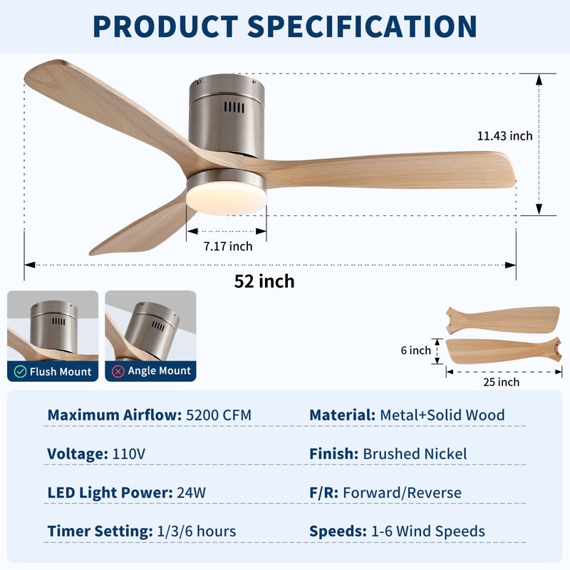 ELEMENT ACE Ultra-Quiet Reversible DC Motor Ceiling Fan with Dimmable LED Light Kit image number 2